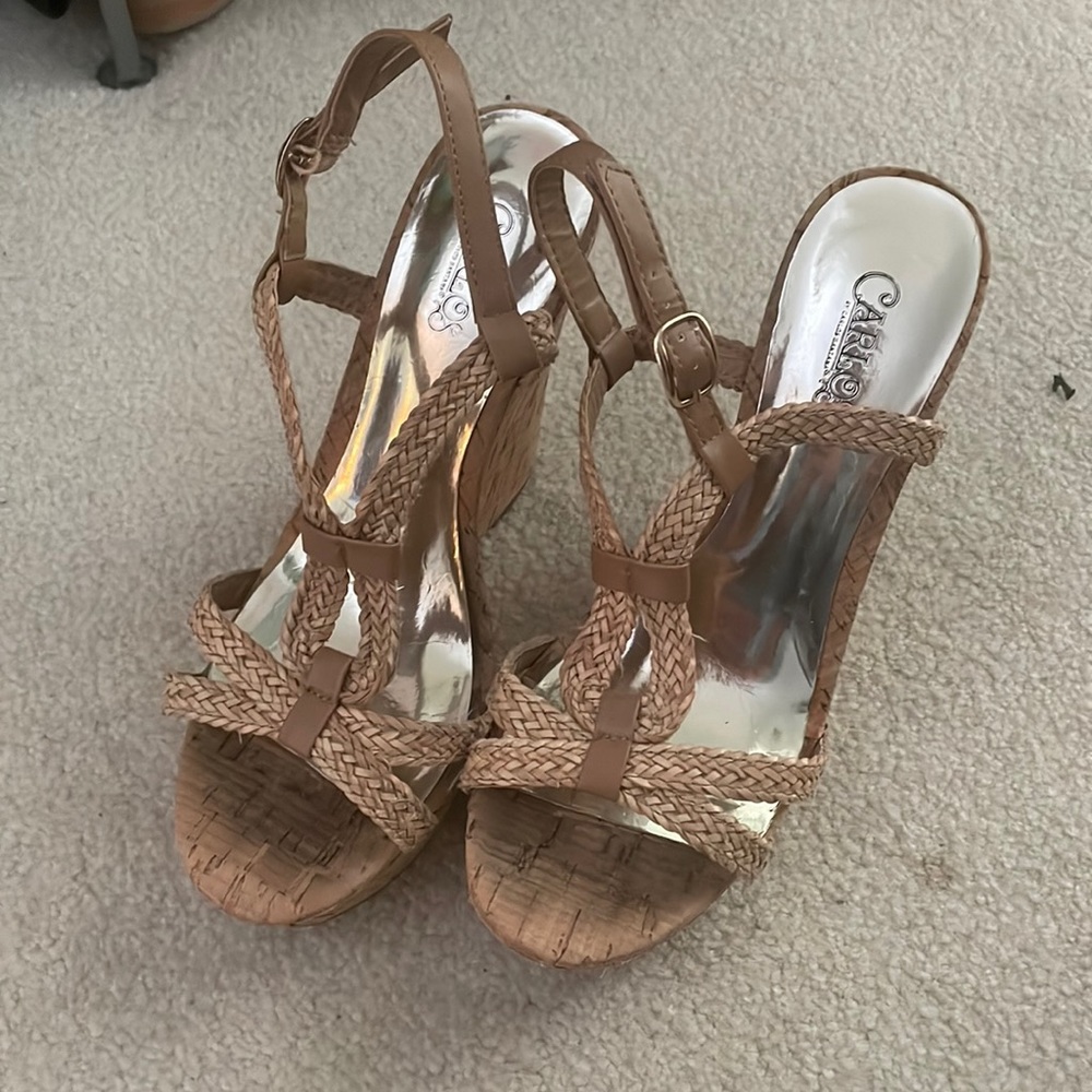 Carlos Santana Cork Wedge Sandals